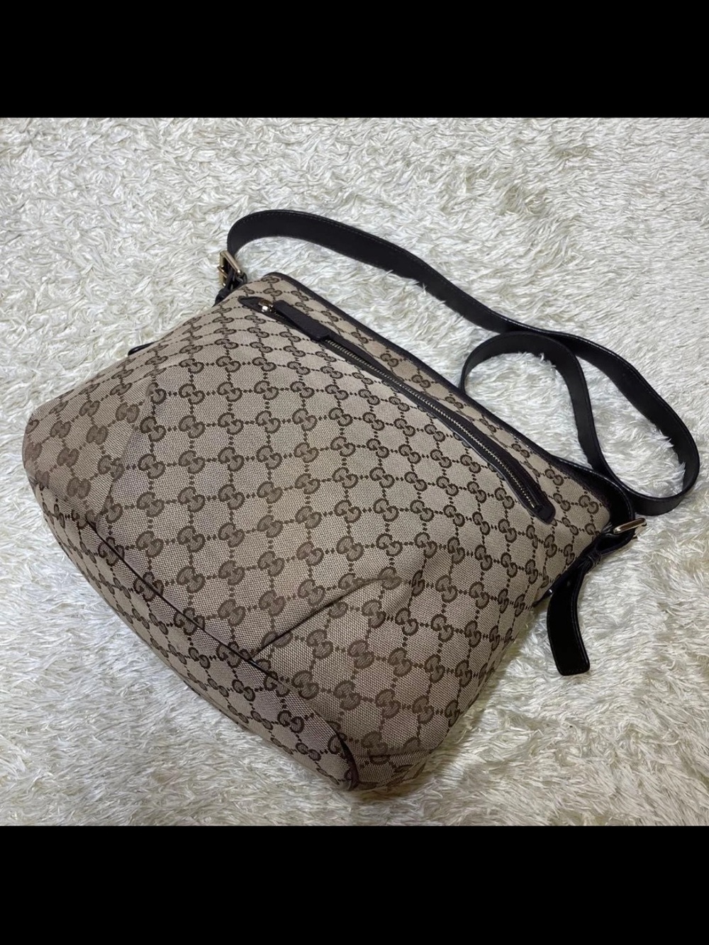 Gucci Beige/Tan GG Monogram Crossbody Bag with Dark Brown Trim - Picture 8 of 16